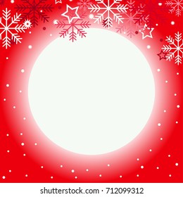 Merry Christmas or happy new year greeting card with copy space on circle for your text including snow, snowflake and star shine bright in red tone.