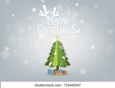 Merry Christmas and Happy new year. Abstract snowflakes blur bokeh of light on background. Vector illustration