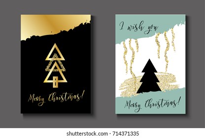 Merry Christmas, Happy New Year Vector Gift Cards