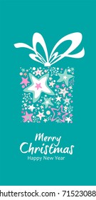 Merry Christmas! Happy new year! Gift box with ribbon. Vector Illustration