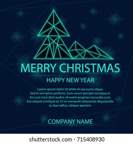 Merry Christmas and Happy new year greeting card. Vector illustration with trees. Can be used for design flyers at the party in club, Christmas greeting and invitation cards.