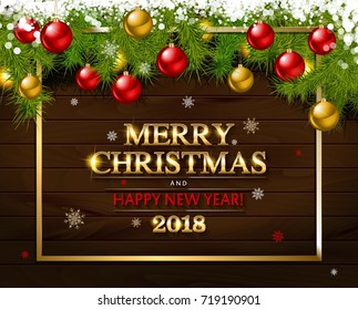 Merry Christmas and Happy New Year greeting card. Vector illustration.