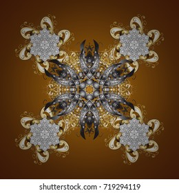 Merry Christmas and Happy New Year Abstract vector snowflakes on brown background seamless pattern. Hand drawn design with abstract winter doodles.