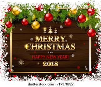 Merry Christmas and Happy New Year greeting card. Vector illustration.