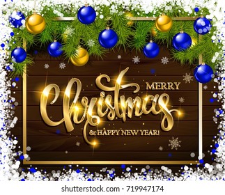 Merry Christmas and Happy New Year greeting card. Vector illustration.