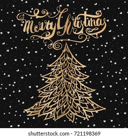 Merry christmas and happy new year lettering with christmas tree