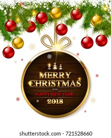 Merry Christmas and Happy New Year greeting card. Vector illustration.