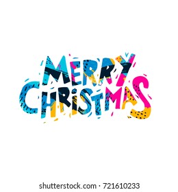 Merry Christmas and Happy New Year, lettering, color spots abstraction. Invitation, greeting card.
