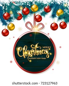 Merry Christmas and Happy New Year greeting card. Vector illustration.