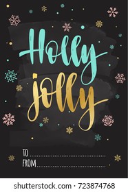 Merry Christmas and Happy New Year poster with lettering. Winter holidays handwritten calligraphy quote. For design Greeting, Congratulations, Invitations, Stickers, Planners on chalkboard background.