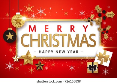 Merry Christmas and happy new year design, Vintage Background With Typography and Elements.