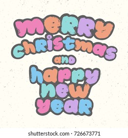 Merry Christmas and Happy New Year calligraphy brush text on vintage background