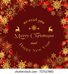 Merry Christmas and Happy New Year background in red and gold color