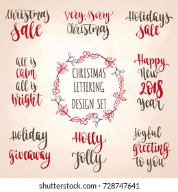 Merry Christmas and Happy New Year lettering set. Winter holidays handwritten calligraphy retro stile vector illustration  for design Greeting cards, Congratulations, Invitations, Gifts and banners.