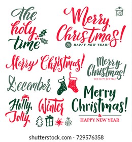 Merry Christmas and Happy New Year vector lettering, Holiday isolated calligraphy for your design