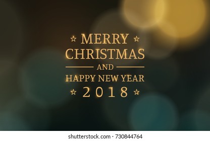 merry christmas and happy new year 2018 in golden design with bokeh and lens flare of light at night background