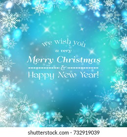 Merry Christmas and Happy New Year background in blue color