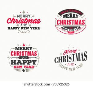 Merry Christmas and Happy New Year 2018 Badge Design set with Retro Style Vector Elements and Illustration on Light Background
