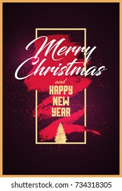 Merry Christmas and Happy New Year. Calligraphic Christmas greeting card design. Typographic vintage style grunge poster. Vector illustration.
