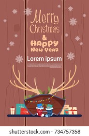 Merry Christmas And Happy New Year Greeting Card Winter Holiday Concept Banner Flat Vector Illustration