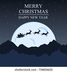 Merry Christmas and Happy New Year Paper Art . Illustration of Santa Claus and reindeer on the sky to give gifts , vector art concept , invitation card