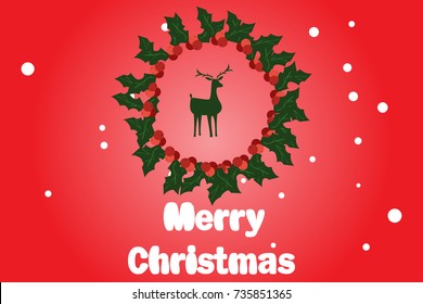 Merry Christmas and Happy New Year. Illustration of reindeer , snowy winter.vector flat.