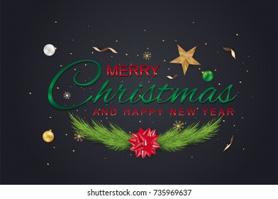 Merry Christmas and Happy New Year on Background Typography and Elements. greeting card or poster template flyer or invitation design. Vector Illustration.
