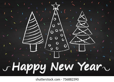 Merry Christmas and happy new year. Chalk board. The Christmas tree. Celebration. 2018. Postcard.