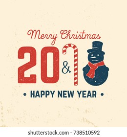 Merry Christmas and Happy New Year greeting card . Vector illustration. 2018 design for congratulation cards, invitations, banners and flyers. Badge with text - Merry Christmas Happy New Year. 