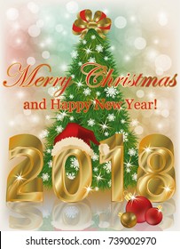 Merry Christmas and Happy new year 2018 card, vector illustration