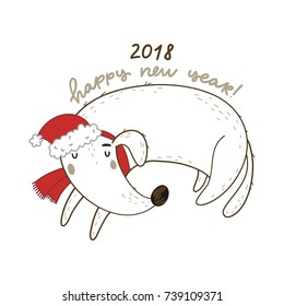 Merry Christmas and Happy New Year card with cute dog