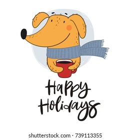Merry Christmas and Happy New Year card with cute dog