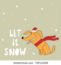 Merry Christmas and Happy New Year card with cute dog