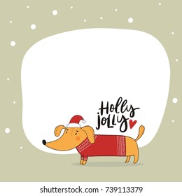 Merry Christmas and Happy New Year card with cute dog