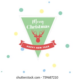 Merry christmas and Happy New Year with reindeer head greeting card typography flyer template with lettering. Poster, card, label, banner design set. Vector illustration