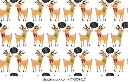 Merry Christmas and happy new year.  Cute vector seamless pattern with deers. All elements are  hidden under mask. Pattern are not cropped and can be edited