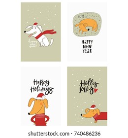 Merry Christmas and Happy New Year card with cute dog