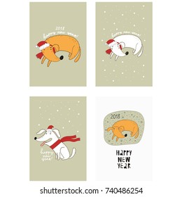 Merry Christmas and Happy New Year card with cute dog