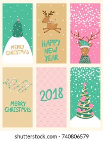 Merry Christmas and Happy New year. Collection of artistic cards.