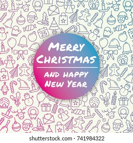 Merry Christmas and happy New Year. Winter holidays greeting card. Merry Christmas typography and calligraphy. Xmas icons.
