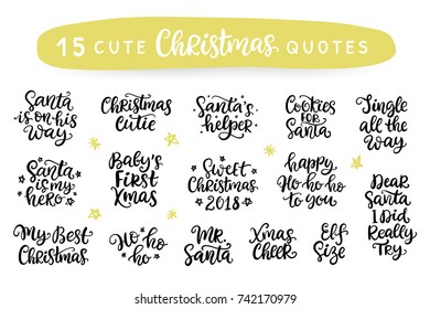 Merry Christmas. Happy New Year 2018. Typography set. Banners, greeting cards design template. Hand drawn ink lettering. Vector illustration.