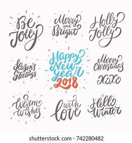 Merry Christmas and Happy New Year lettering set.