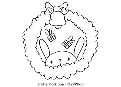 Merry Christmas and Happy New Year. Illustration of Santa coming to City in the snowy winter.rabbit Coloring book
