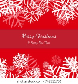 Merry Christmas And Happy New Year Letter WIth Falling Snowflake Pattern Background. Vector