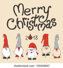 Merry Christmas. Happy New Year, 2018 with santa clause and gnome