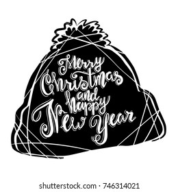 Merry Christmas and Happy New Year large postcard with calligraphic text vector. Lettering Design illustration EPS10