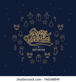 merry Christmas and happy new year  vector illustration greeting card with happy Christmas and happy new year in vintage style with calligraphic text merry Christmas