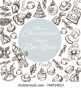 Merry Christmas and Happy New Year beautiful square background.