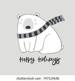Merry Christmas and Happy New Year card with bear