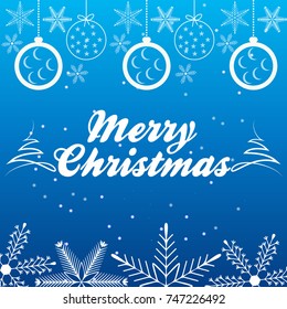 Merry Christmas and Happy New Year gift and elements on blue background. Greeting Card Xmas. Vector Illustration.